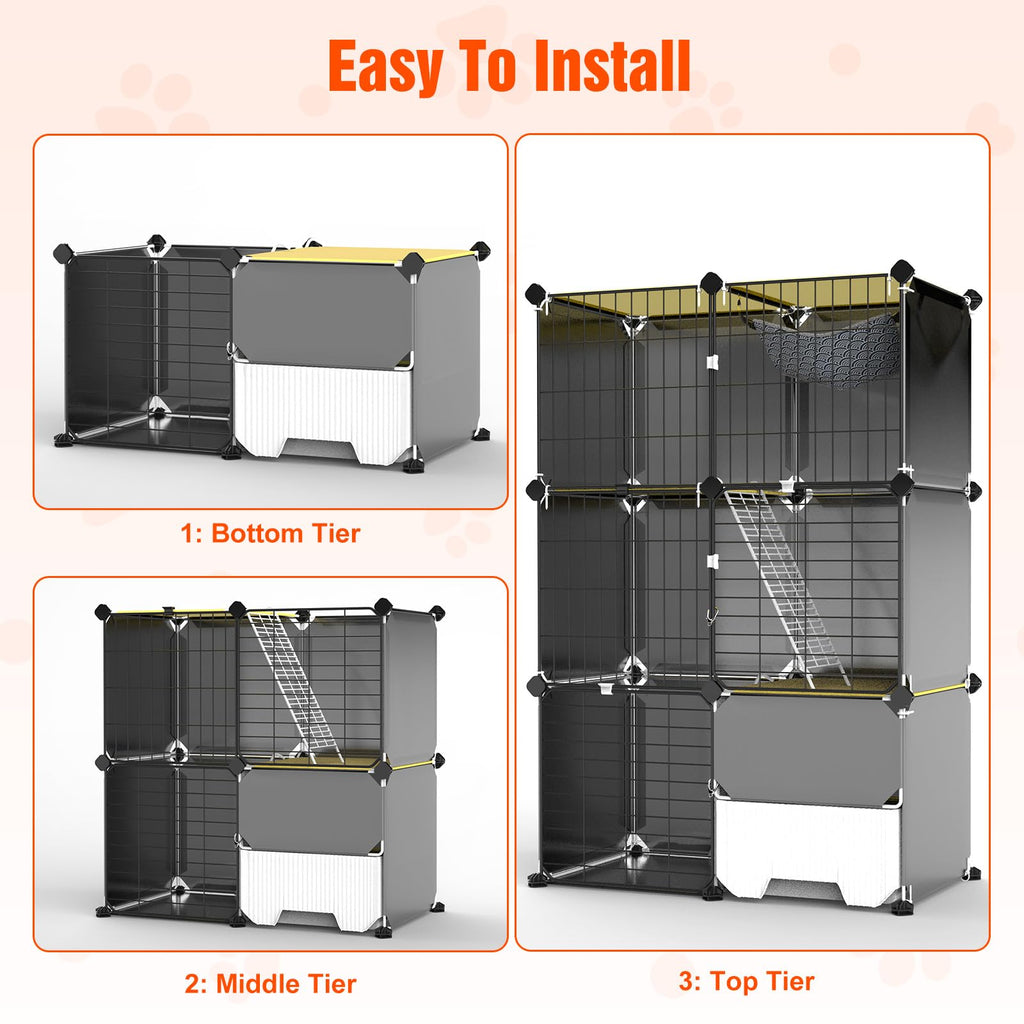 3-Tier Cat Cage with Litter Box, Hammock & Ladders R691068