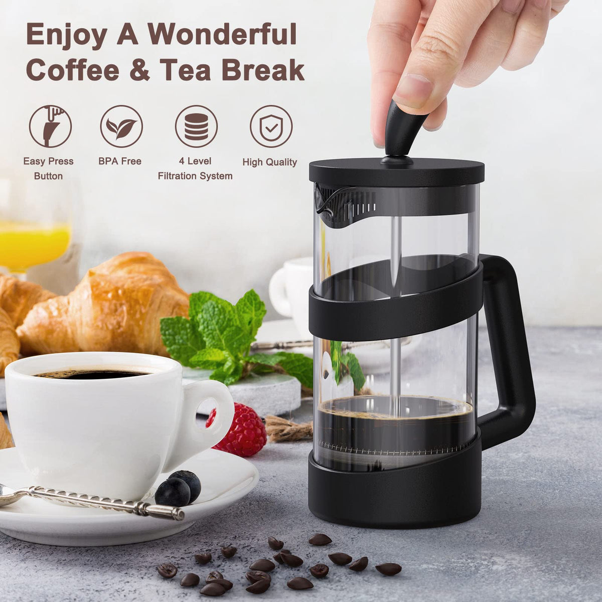 Mini French Press Coffee Maker, 12 oz, Black X49108