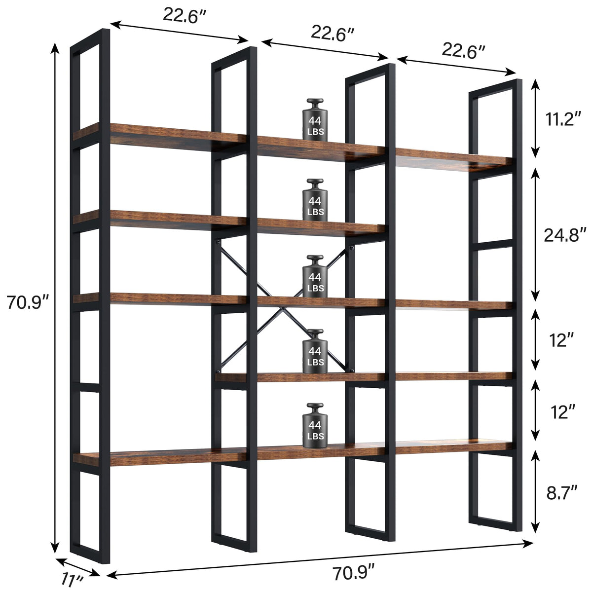 71 Inches Tall 5 Tiers Brown Bookshelf J34906