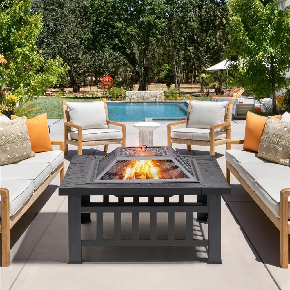 32 Inch Square Metal Wood Burning Fire Pit N7704