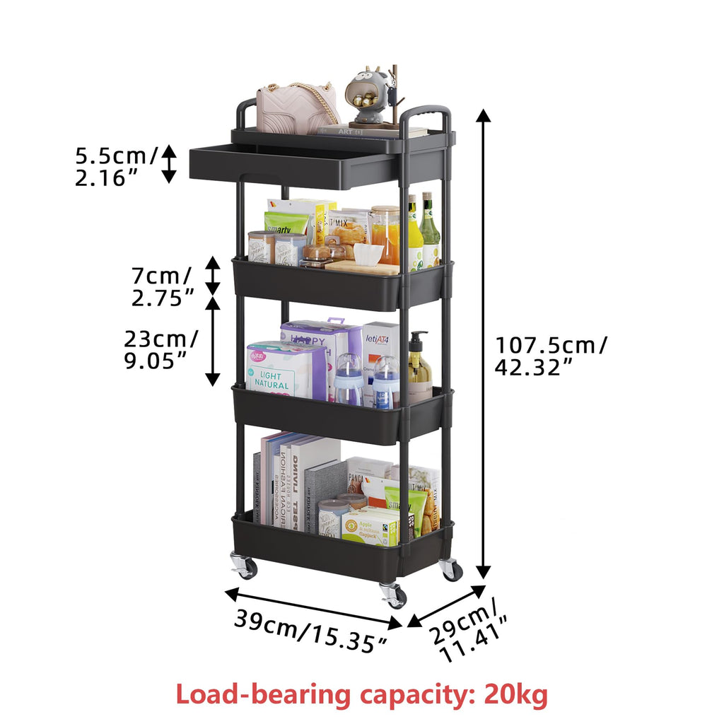 4-Tier Utility Cart with Drawer & Wheels Z1389