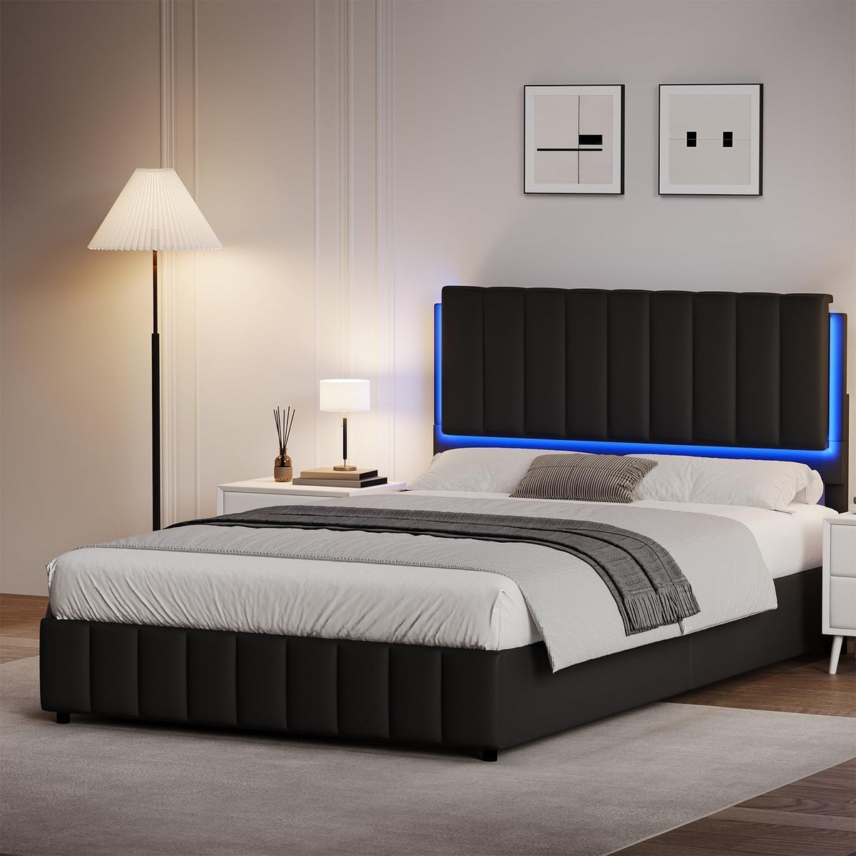 Black Faux Leather Full Size Bed Frame with Headboard R661