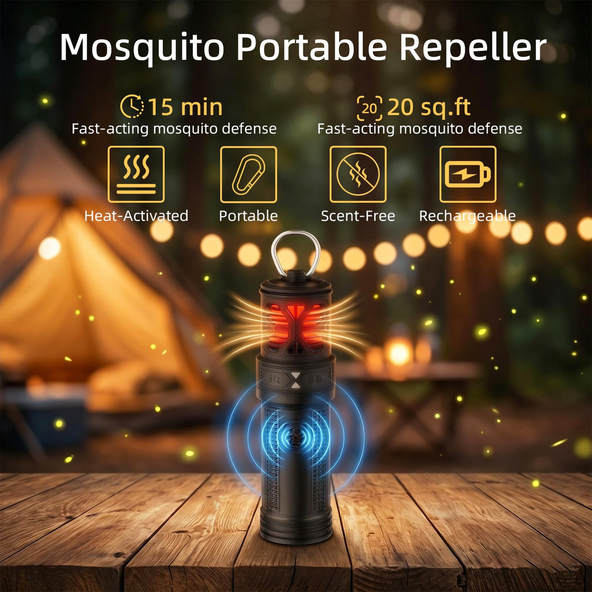Portable Ultrasonic Mosquito Repeller with Carabiner Hook (6 Refills) I25093