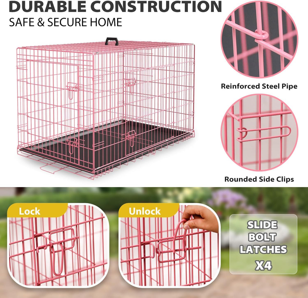 48" Large Double Door Folding Metal Wire Dog Crate with Divider Panel I268881