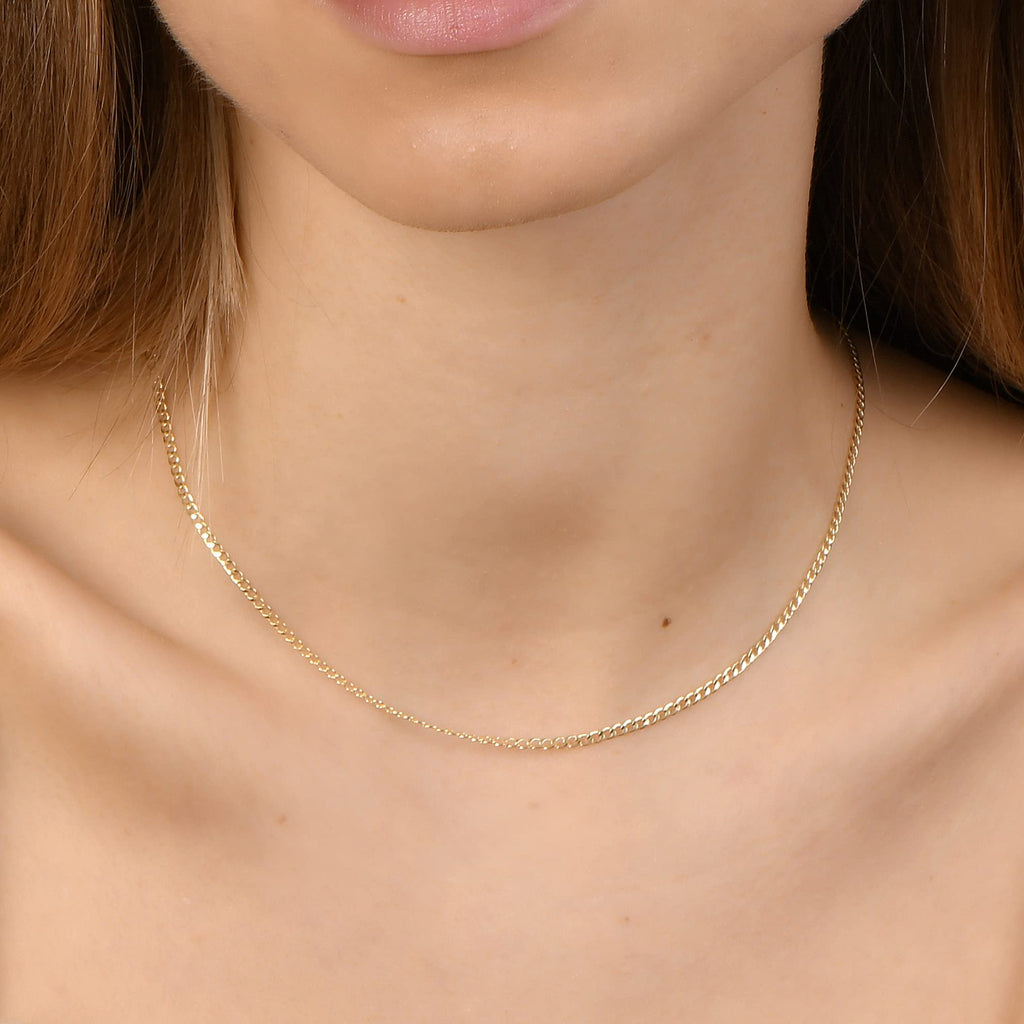 18K Solid Gold Cuban Curb Link Chain Necklace Z87473