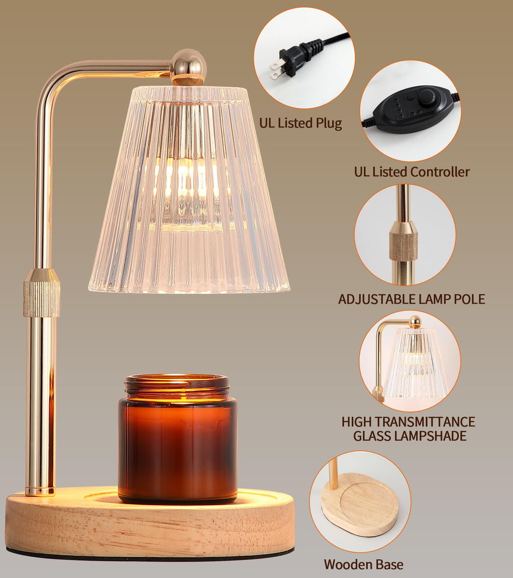 Gold Candle Warmer Lamp with Timer Dimmable with 2 Bulbs A163