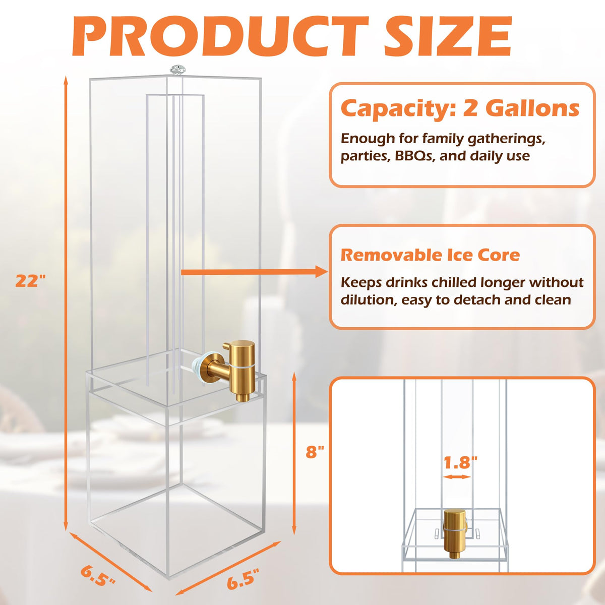 2 Gallon Drink Dispenser with Airtight Valve and Acrylic Stand F211874