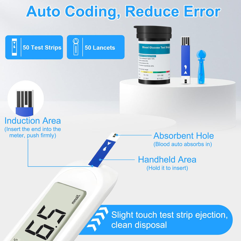 Blood Sugar Monitor Kit with 50 Test Strips & 50 Lancets V13837