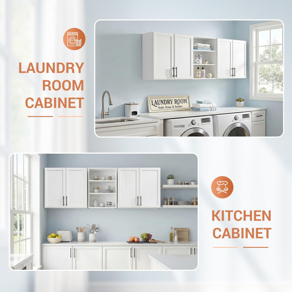 62.8" W Wall Mounted Laundry Cabinets with Adjustable Shelf I364