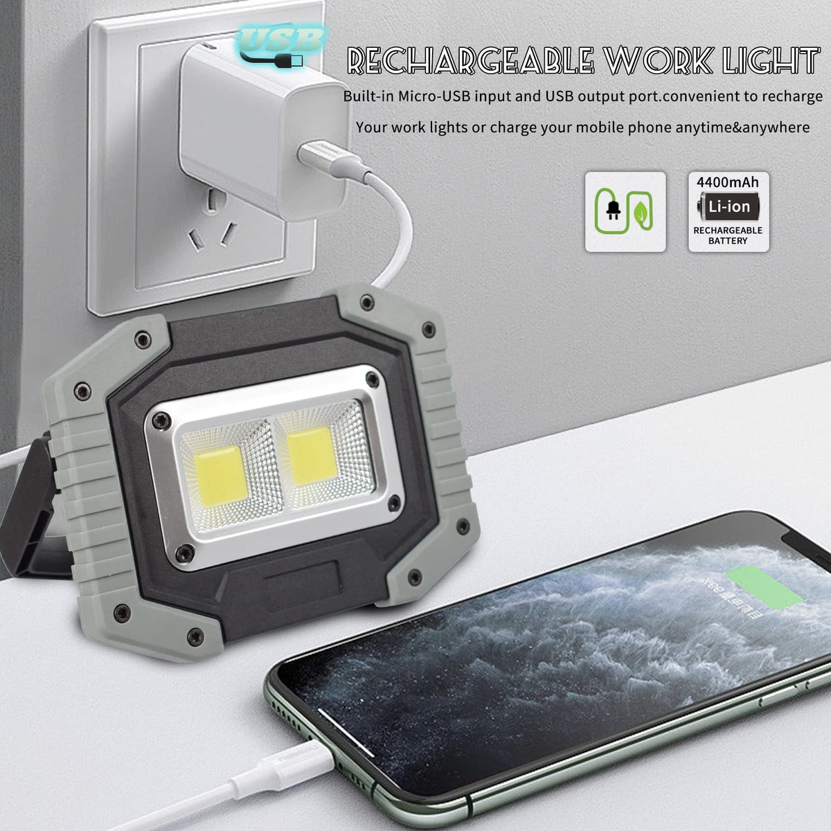 LED Work Light 2-Pack 30W 1500LM Portable Rechargeable Magnetic Base B779