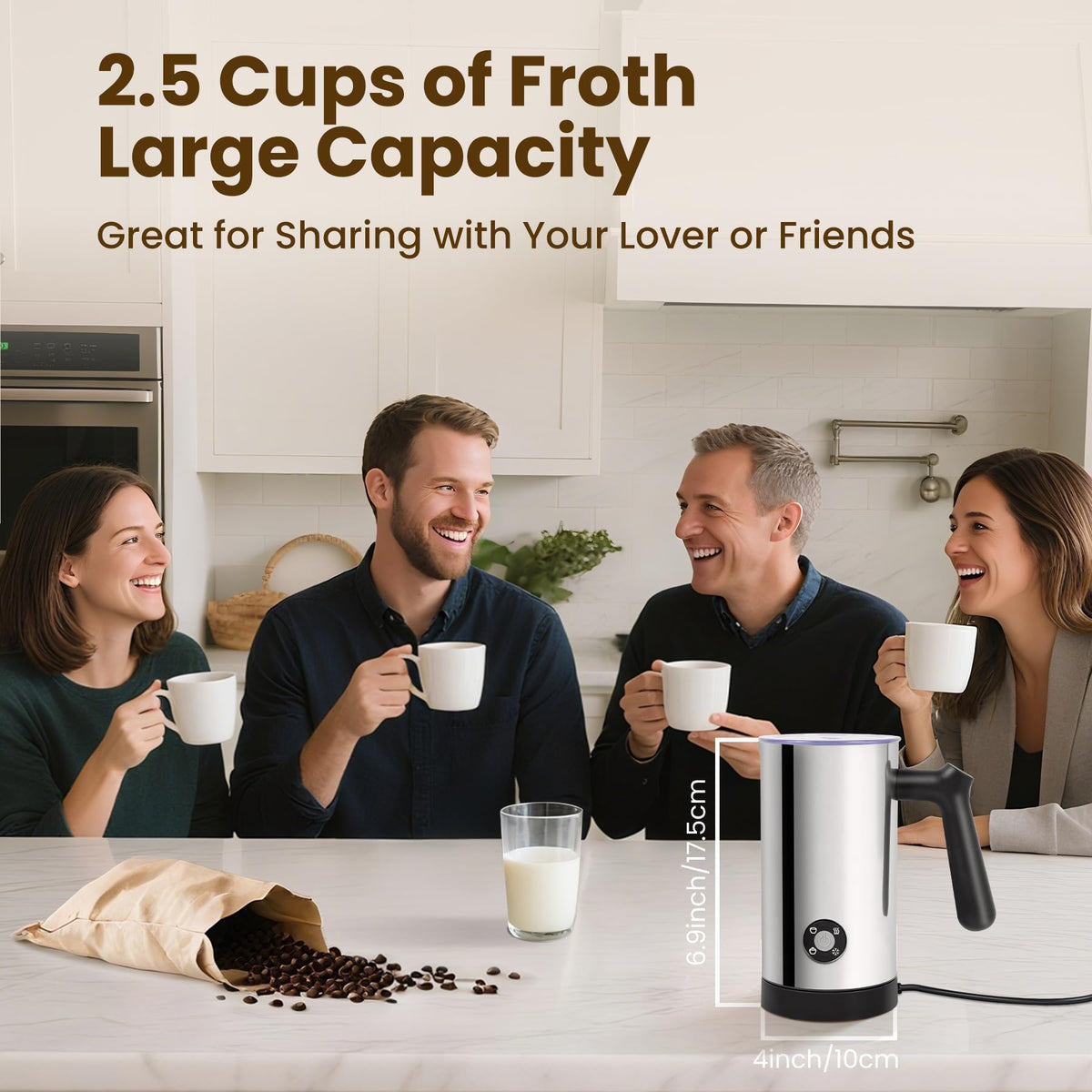 Electric Milk Frother 4-in-1 Foam Maker 10.6 oz L5338