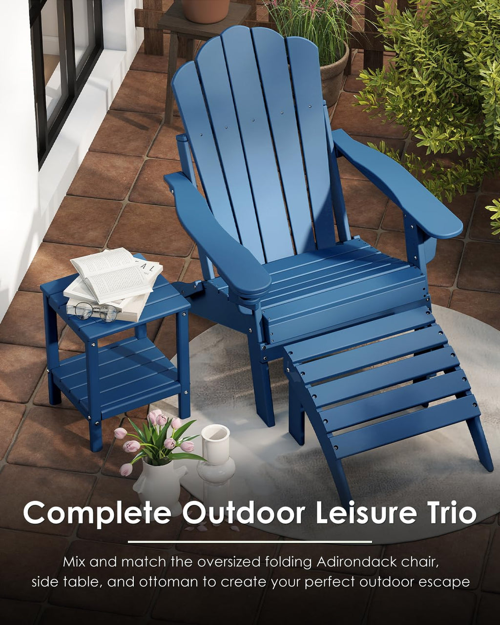 Oversized Folding Adirondack Chairs Set of 2 Blue R367970