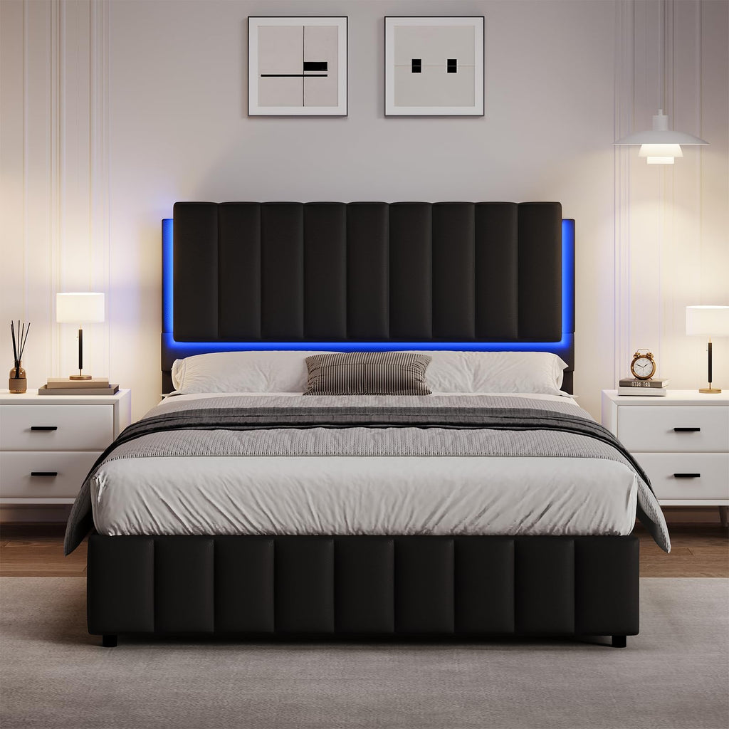 Black Faux Leather Full Size Bed Frame with Headboard R661