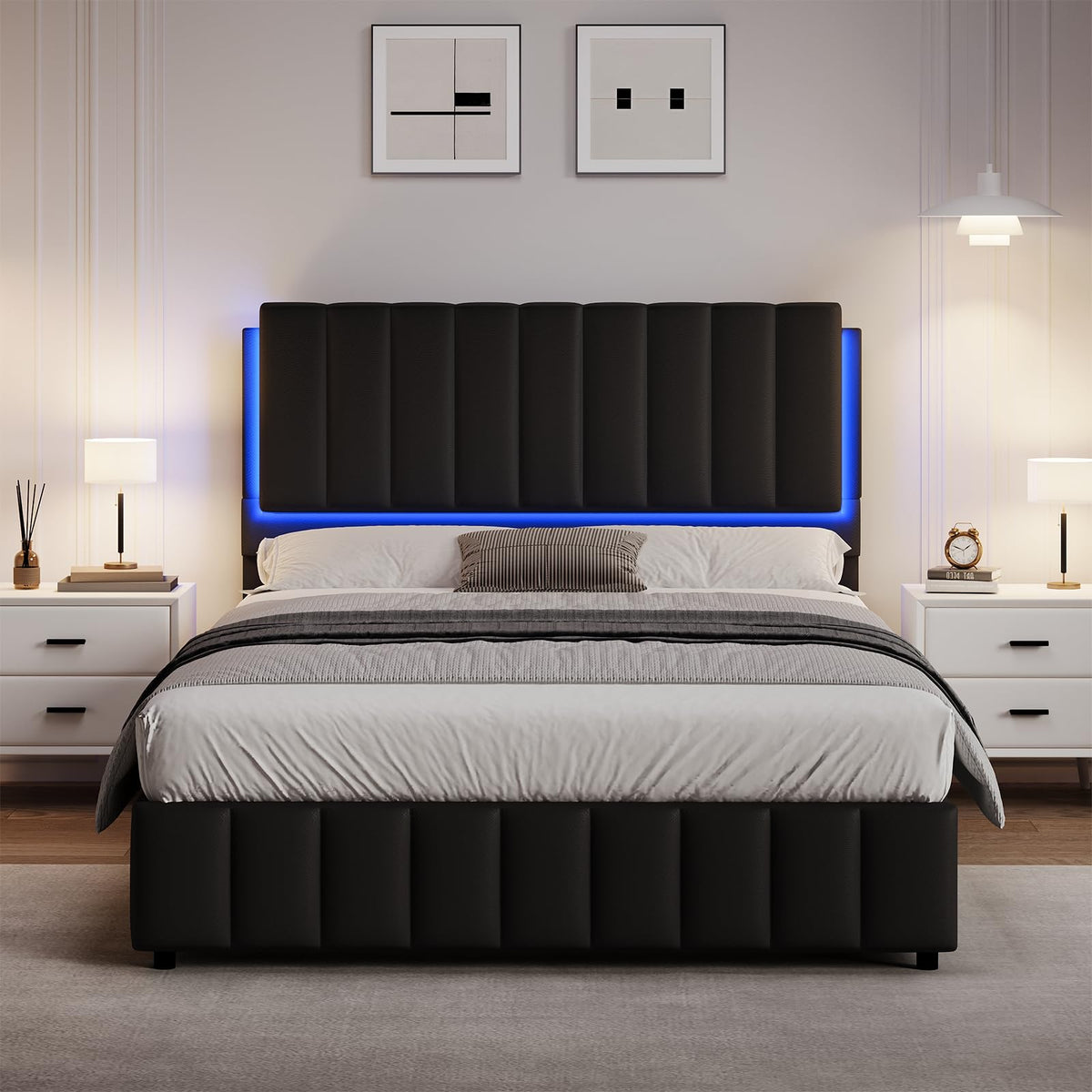 Black Faux Leather Full Size Bed Frame with Headboard R661