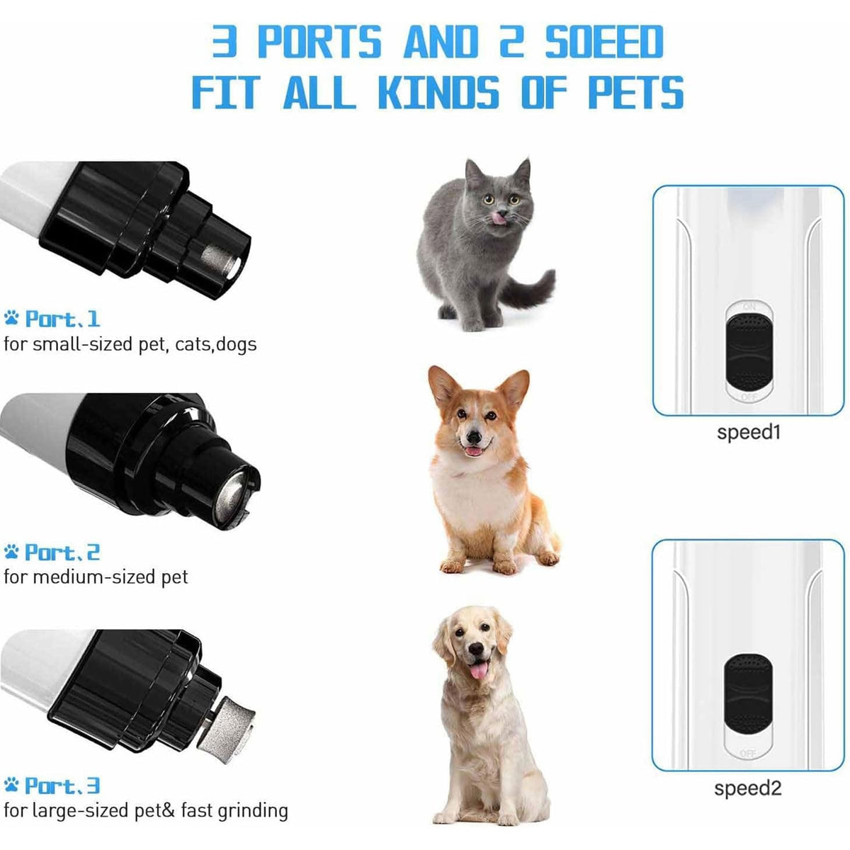 Electric Dog Nail Grinder & Trimmer Rechargeable Quiet Low Vibration Pet Grooming Tool with LED Light 2Pcs Z5853