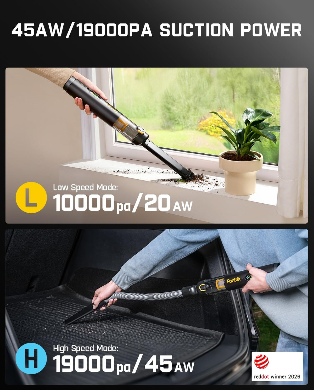Cordless Handheld Car Vacuum, 19kPa, Black O3040