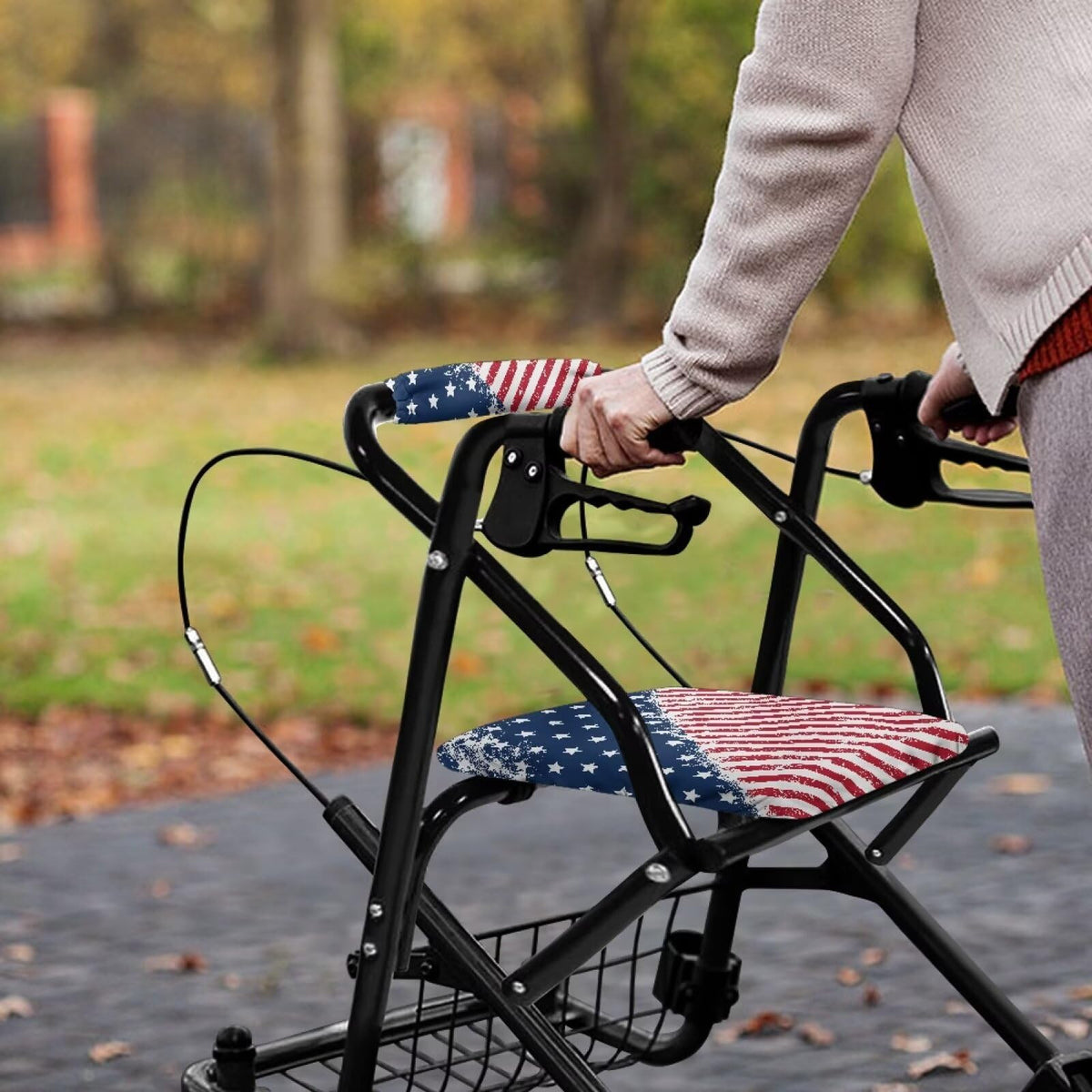 Blue White Star and Red Stripes Rollator Walker Seat and Backrest Covers Z4751