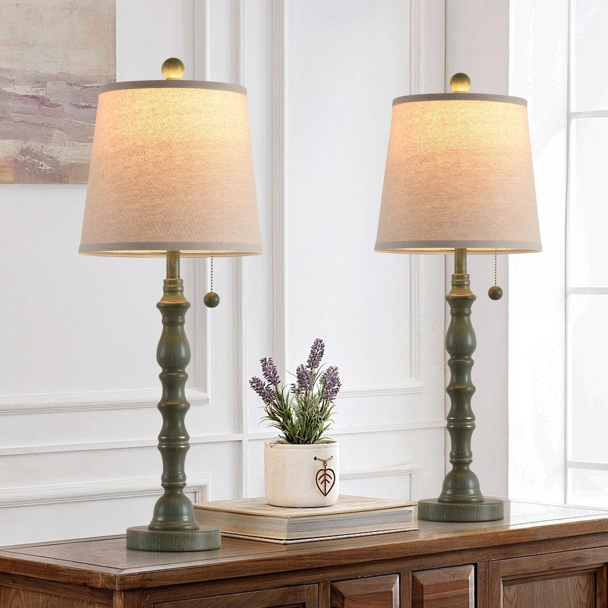 Set of 2 Turquoise Table Lamp with Fabric Lamp Shade L23162
