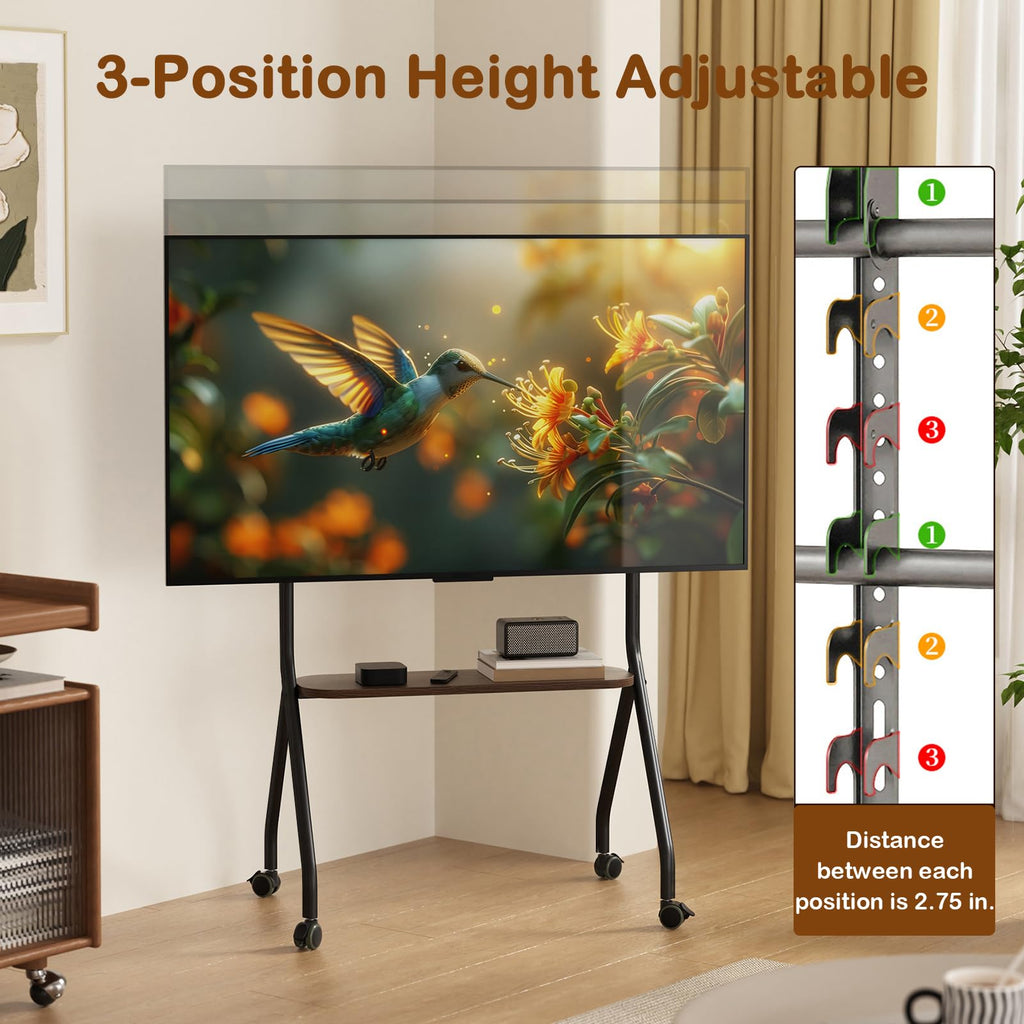 Black Height Adjustable Rolling TV Stand for 49-75 Inch TVs C4386
