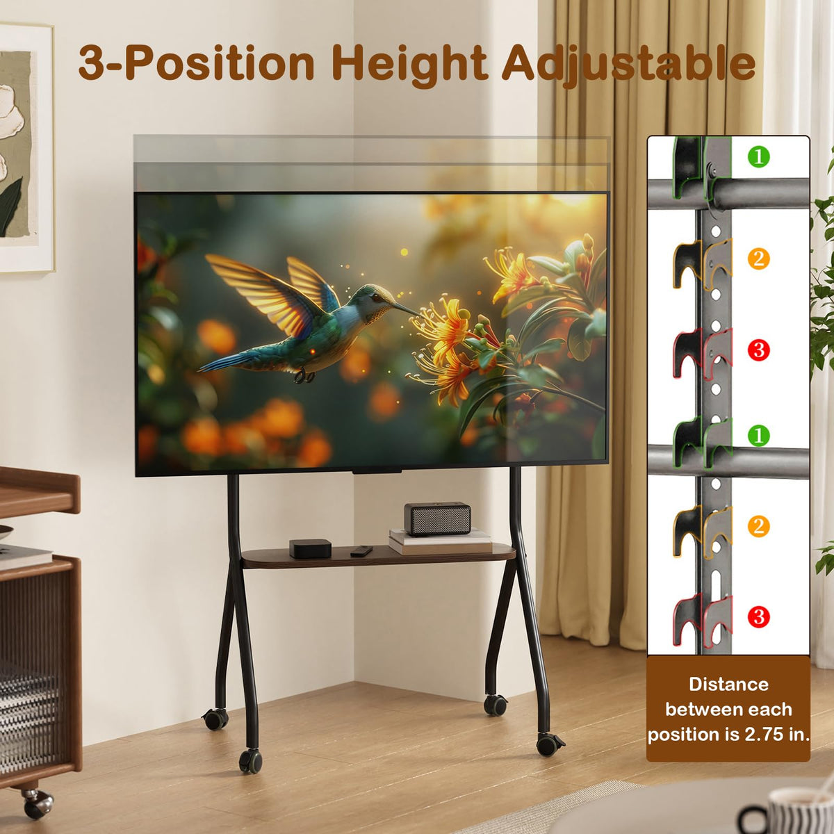 Black Height Adjustable Rolling TV Stand for 49-75 Inch TVs C4386