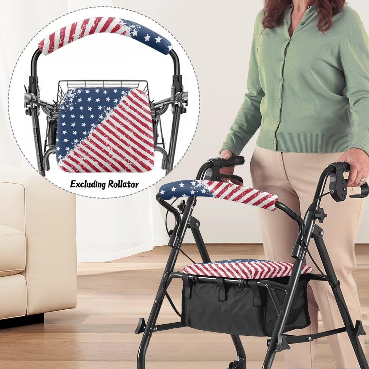 Blue White Star and Red Stripes Rollator Walker Seat and Backrest Covers Z4751