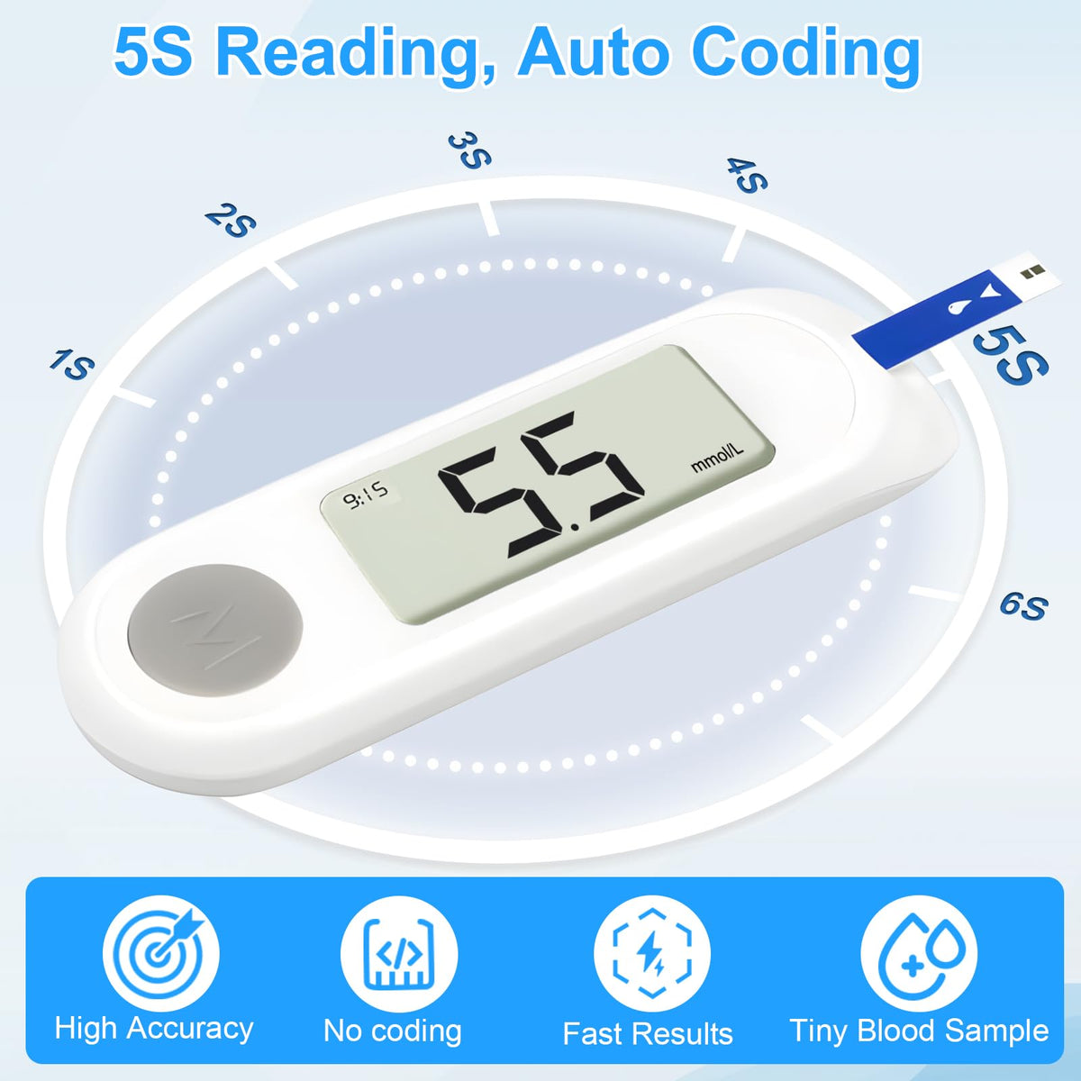 Blood Sugar Monitor Kit with 50 Test Strips & 50 Lancets V13837