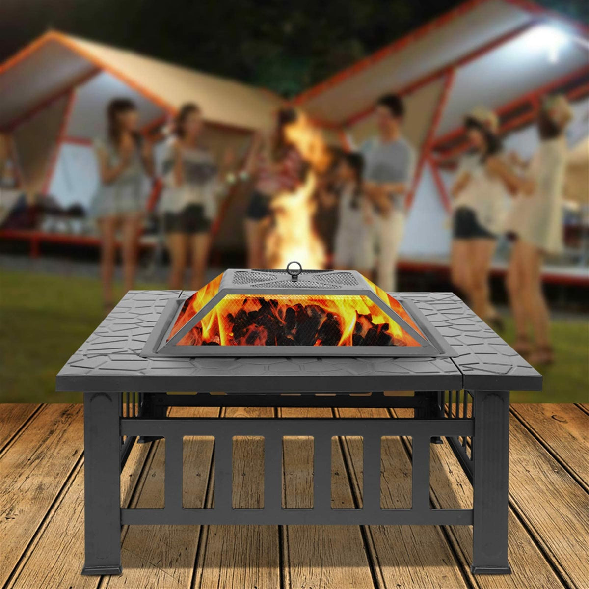 32 Inch Square Metal Wood Burning Fire Pit N7704