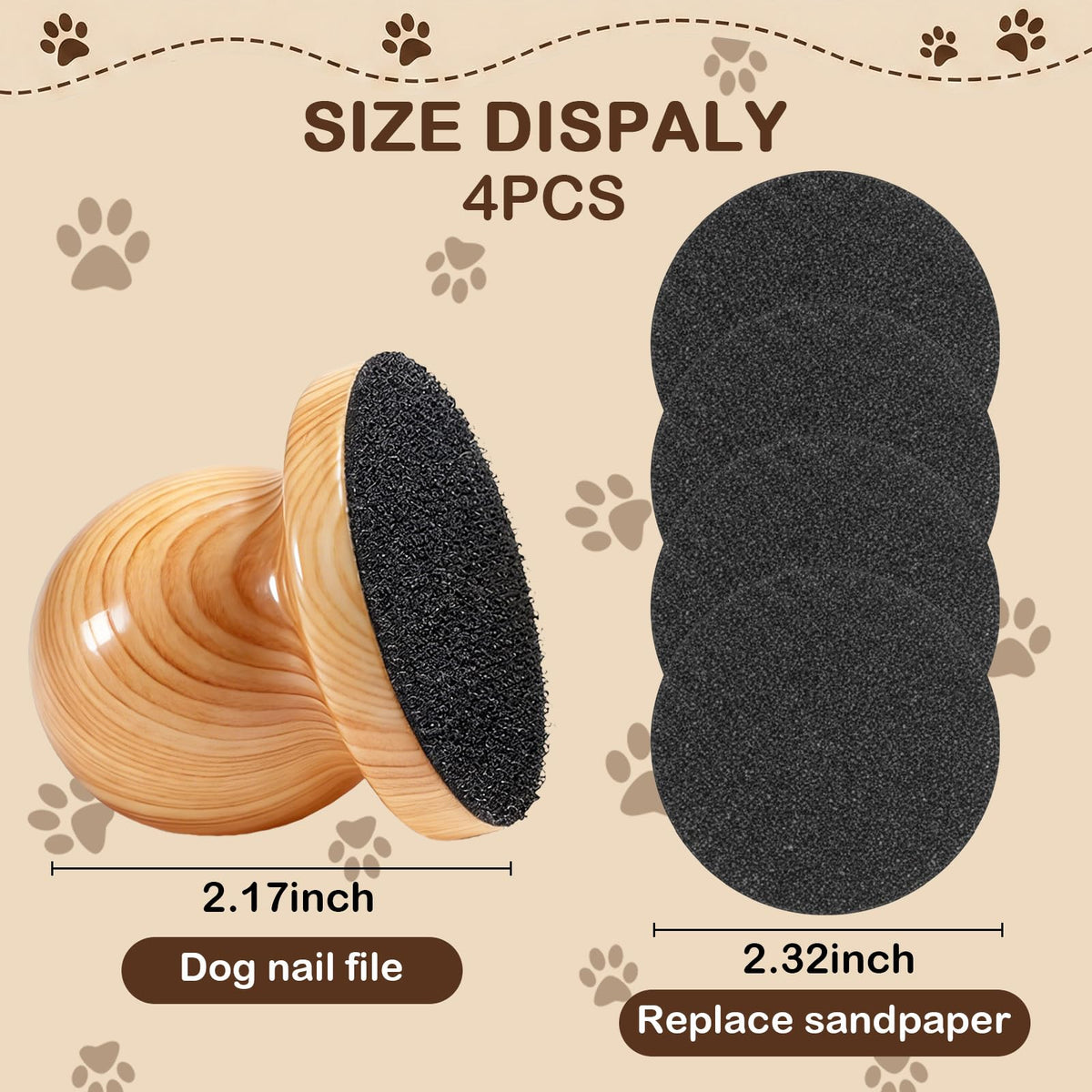 Dog Nail File Grinder Board with 4-Pack Replaceable Sandpaper Discs D643