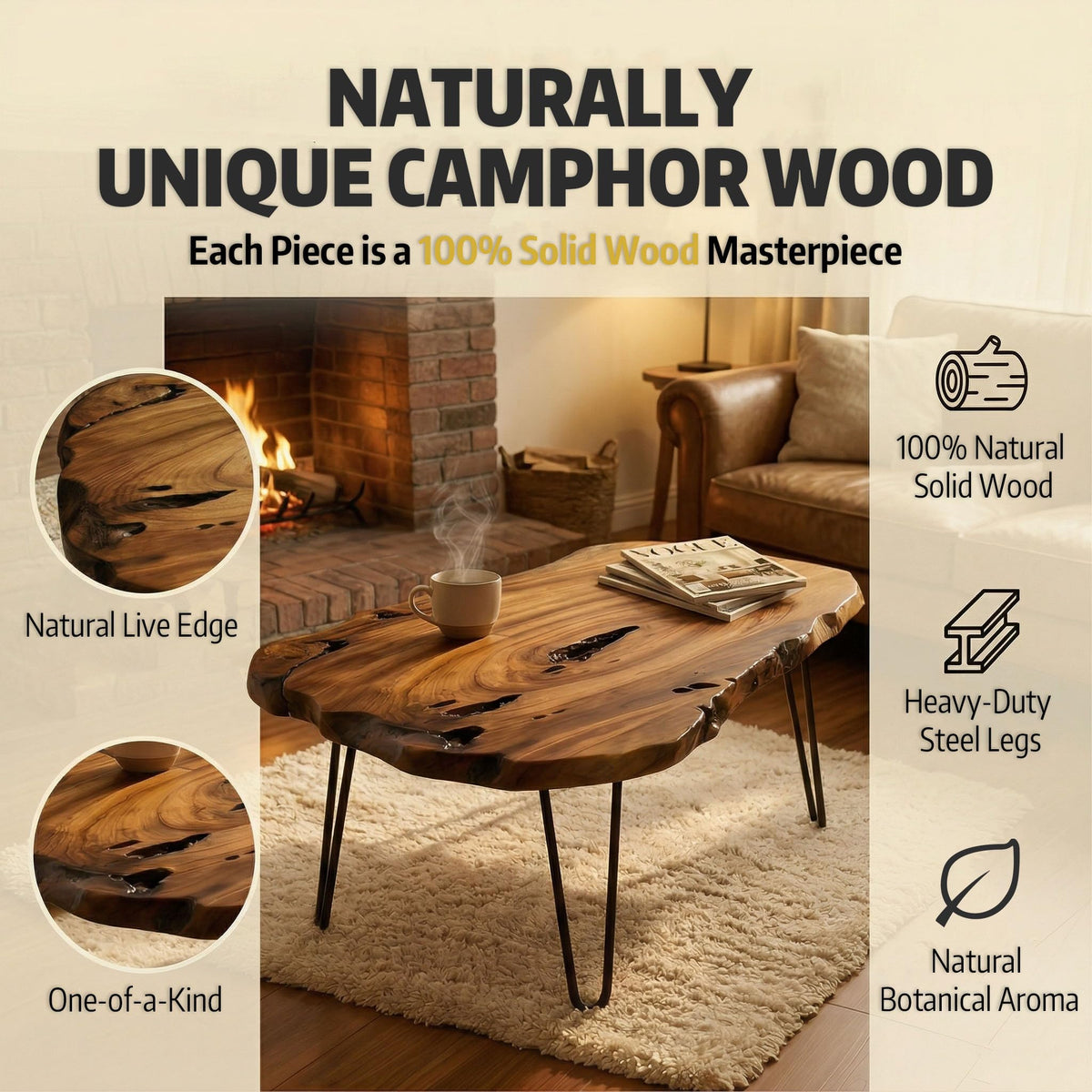 Live Edge Natural Wood Coffee Table V4444