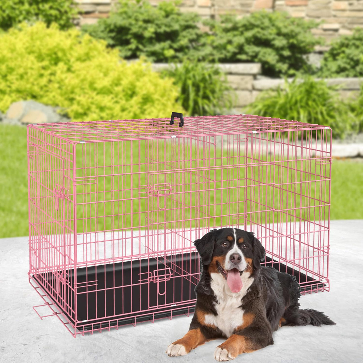 48" Large Double Door Folding Metal Wire Dog Crate with Divider Panel I268881