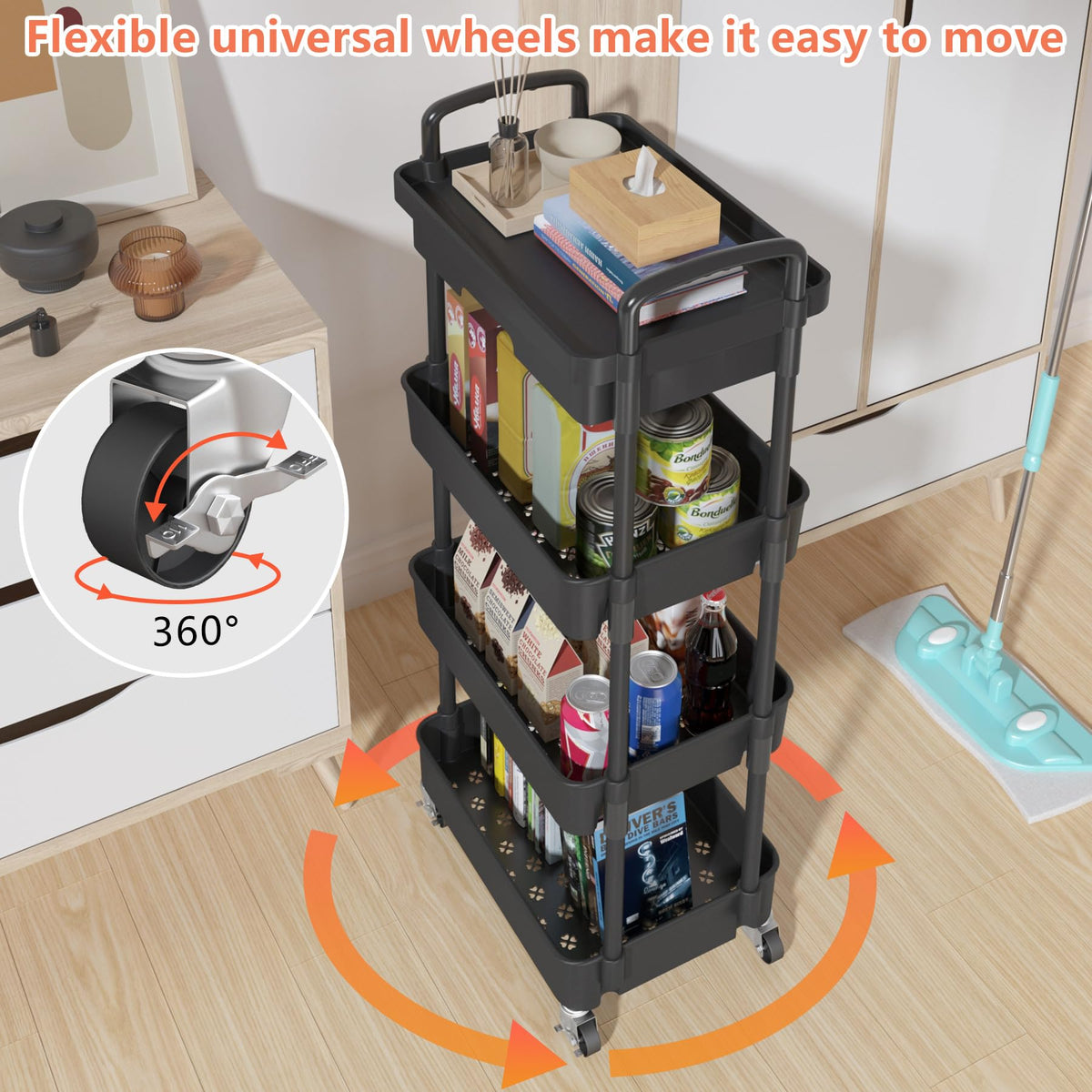 4-Tier Utility Cart with Drawer & Wheels Z1389