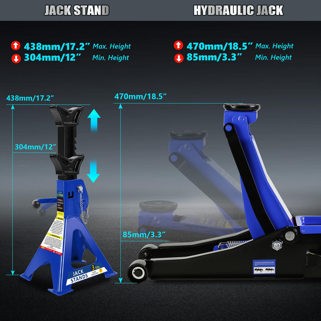 3 Ton Low Profile Hydraulic Floor Jack with Jack Stands T69137