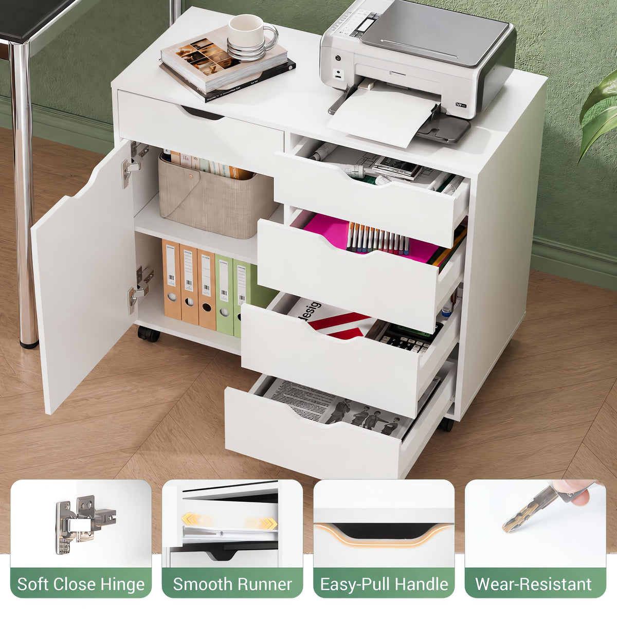 White 5 Drawer Wood Office Cabinet M51886
