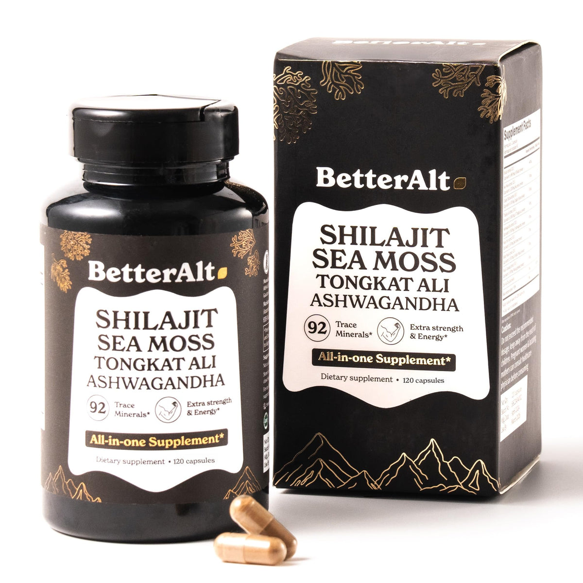 Shilajit Maca Root Ginkgo Biloba Sea Moss Ashwagandha Tongkat Ali Panax Ginseng Safed Musli & Zinc 20 Capsules Supplement E4666