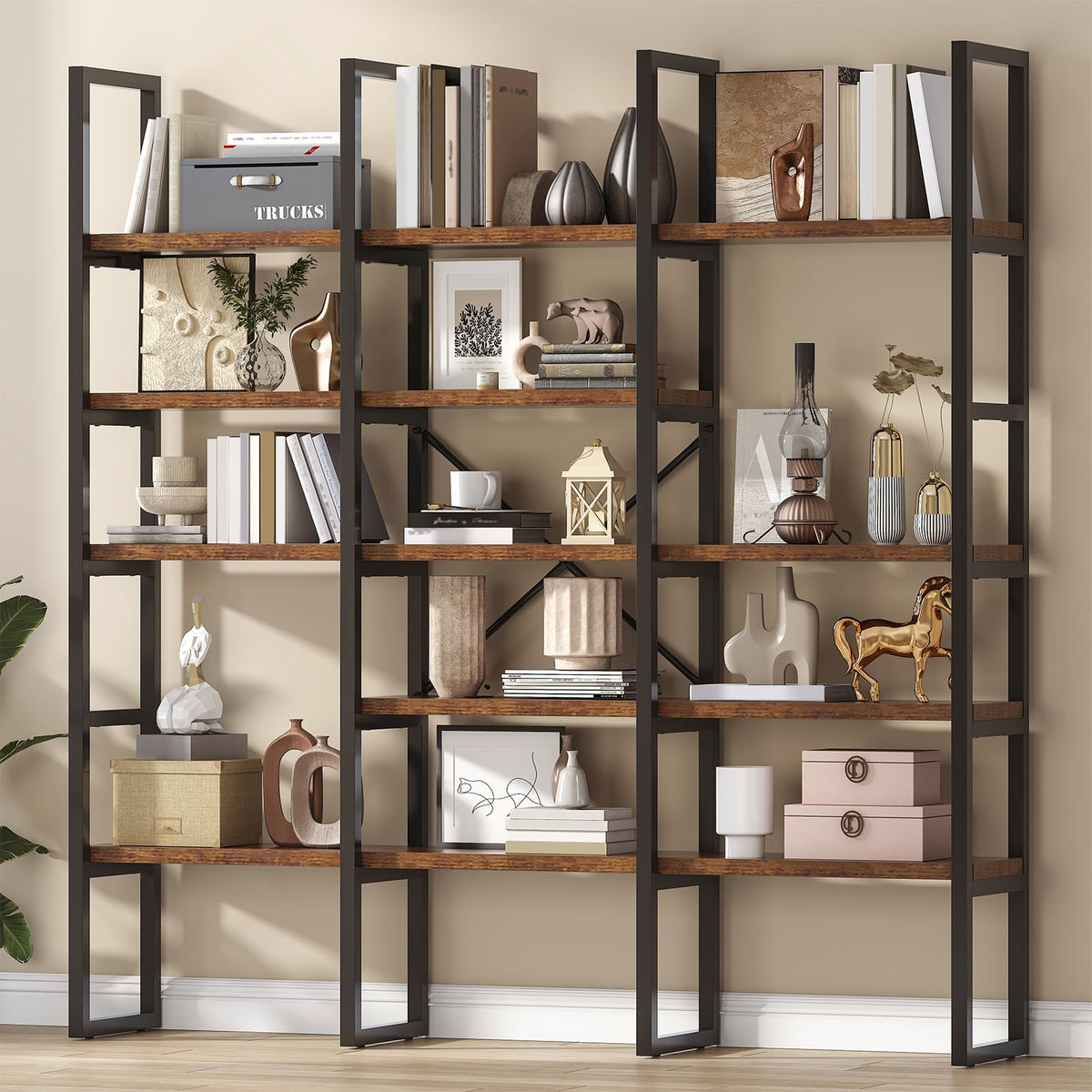 5 Tier Rustic Brown Bookshelf D8090