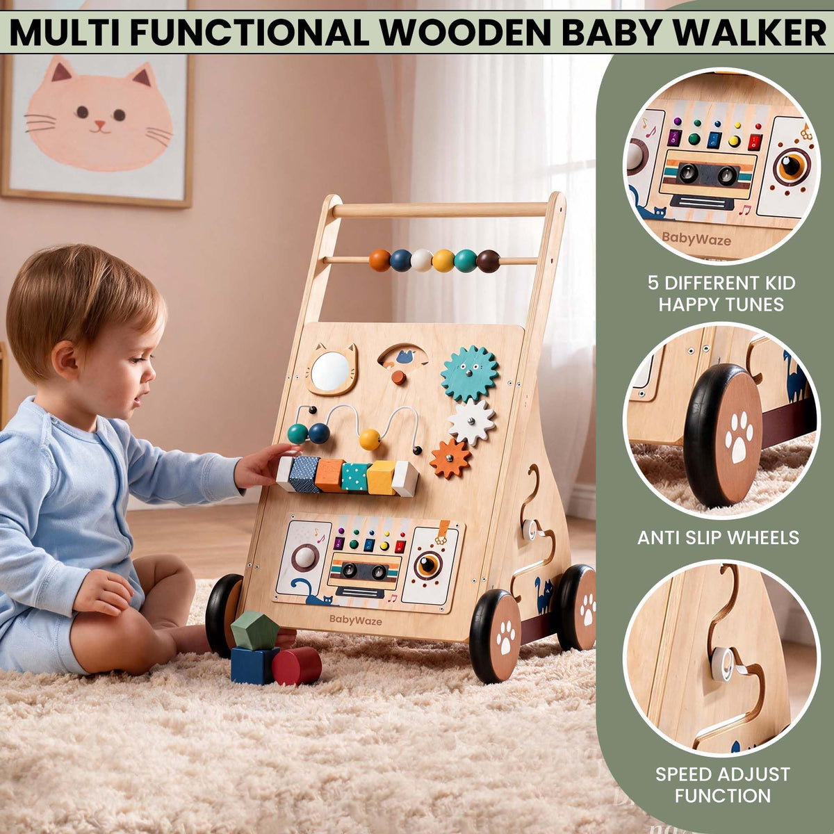 Wooden Baby Walker with Wheels T9405