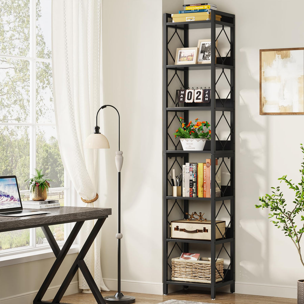 78.7 Inch Tall Skinny Narrow Black Bookshelf Bookcase I730