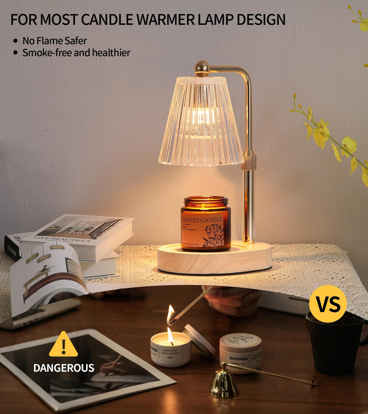 Gold Candle Warmer Lamp with Timer Dimmable with 2 Bulbs A163