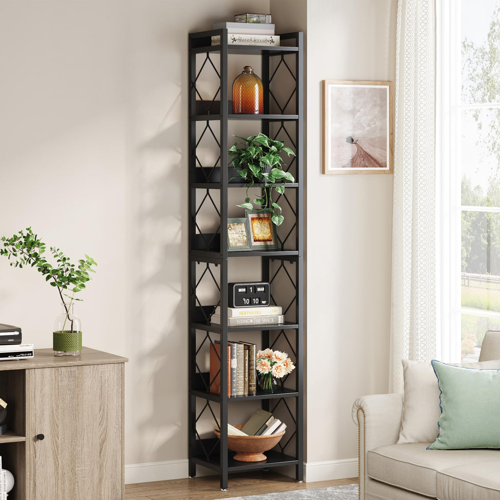 78.7 Inch Tall Skinny Narrow Black Bookshelf Bookcase I730