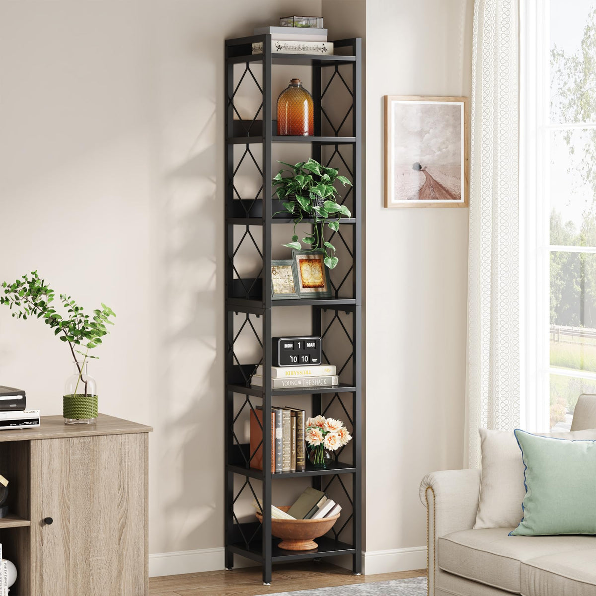 78.7 Inch Tall Skinny Narrow Black Bookshelf Bookcase I730