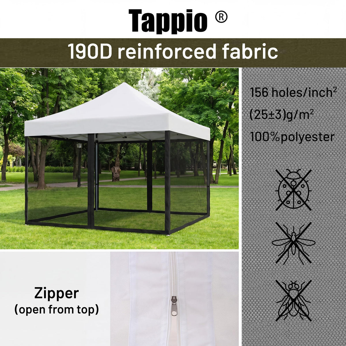Mosquito Net with Zipper for Camping and Patio Gazebo M307877