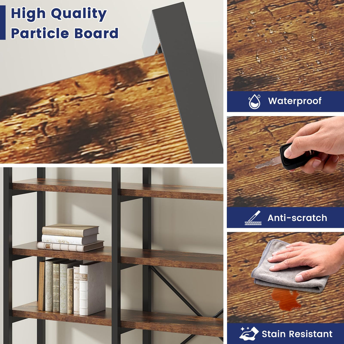 5 Tier Rustic Brown Bookshelf D8090