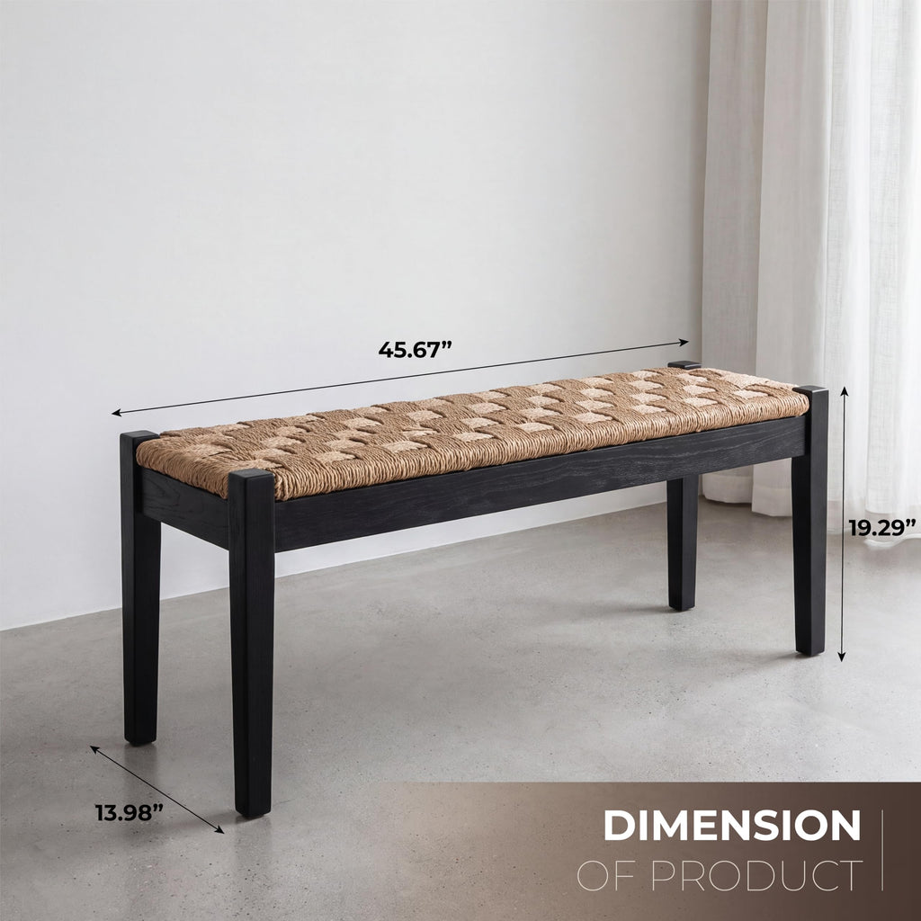 46-Inch Acacia Wood Entryway Bench with Woven Seagrass Seat H15323