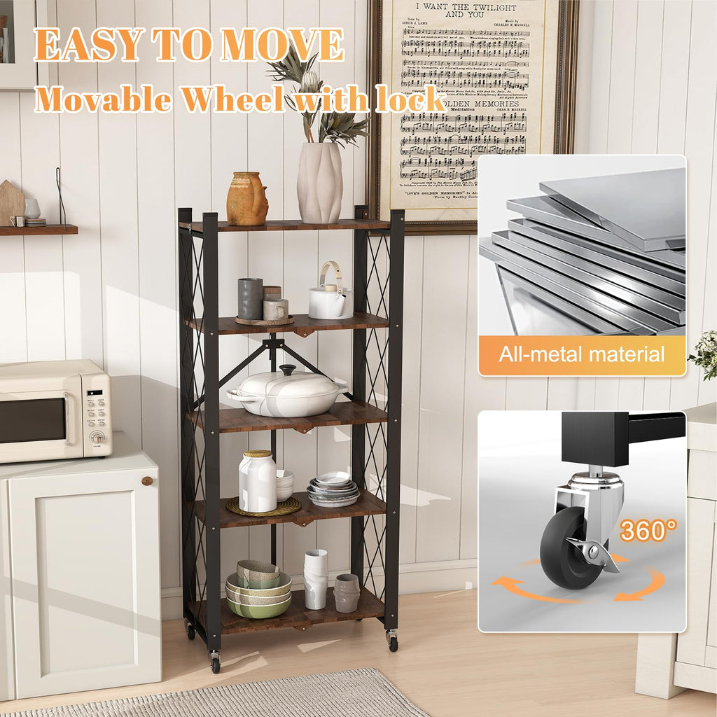 5-Tier Folding Storage Shelf with Woodgrain Finish P3052