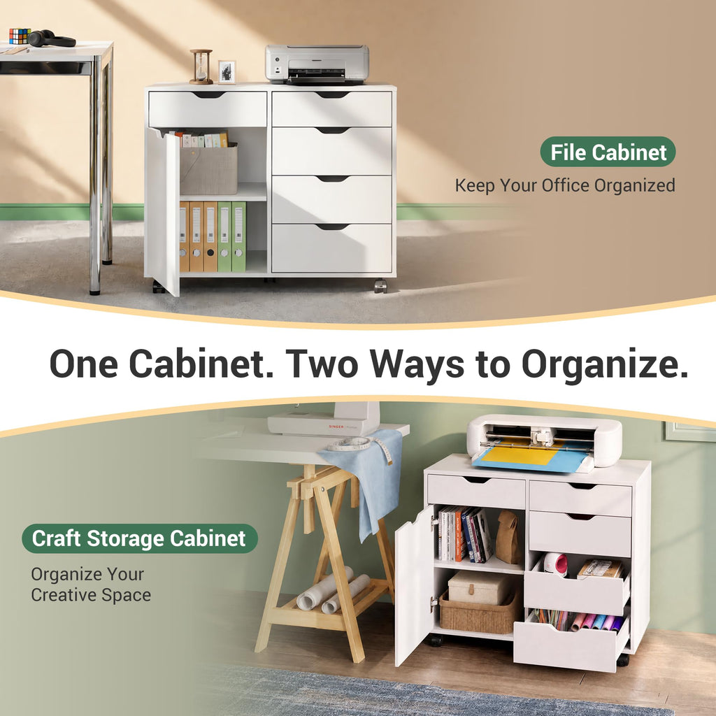 White 5 Drawer Wood Office Cabinet M51886