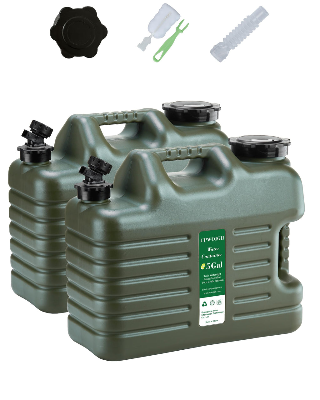 5 Gallon Camping Water Jug with Spigot, Military Green, 2 Pack V71652