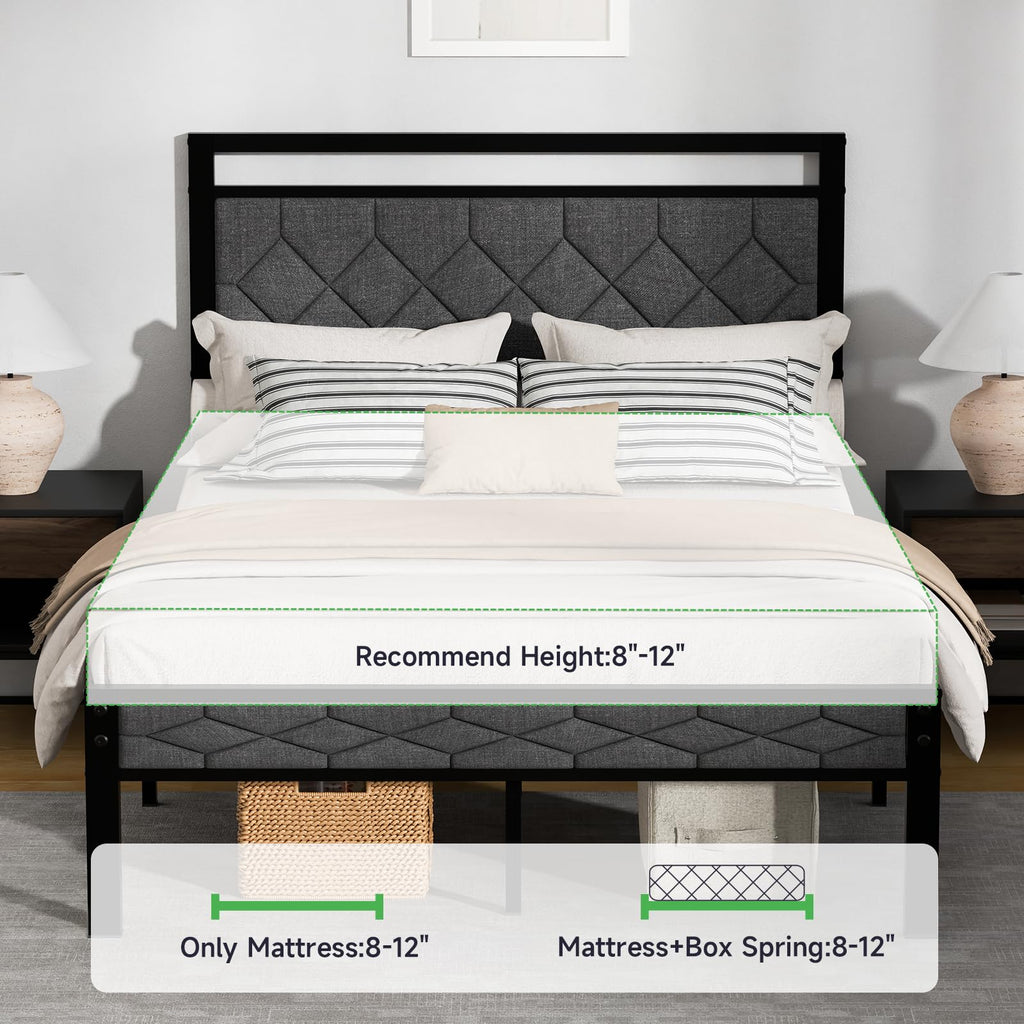 Full Size Upholstered Bed Frame Grey X648104