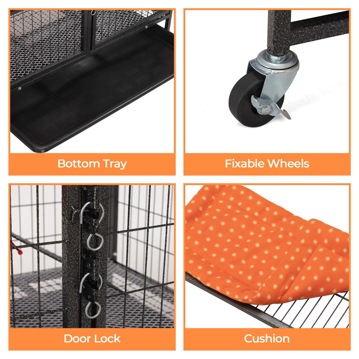 4-Tier Cat Cage with Hammock and Wheels, Black N762