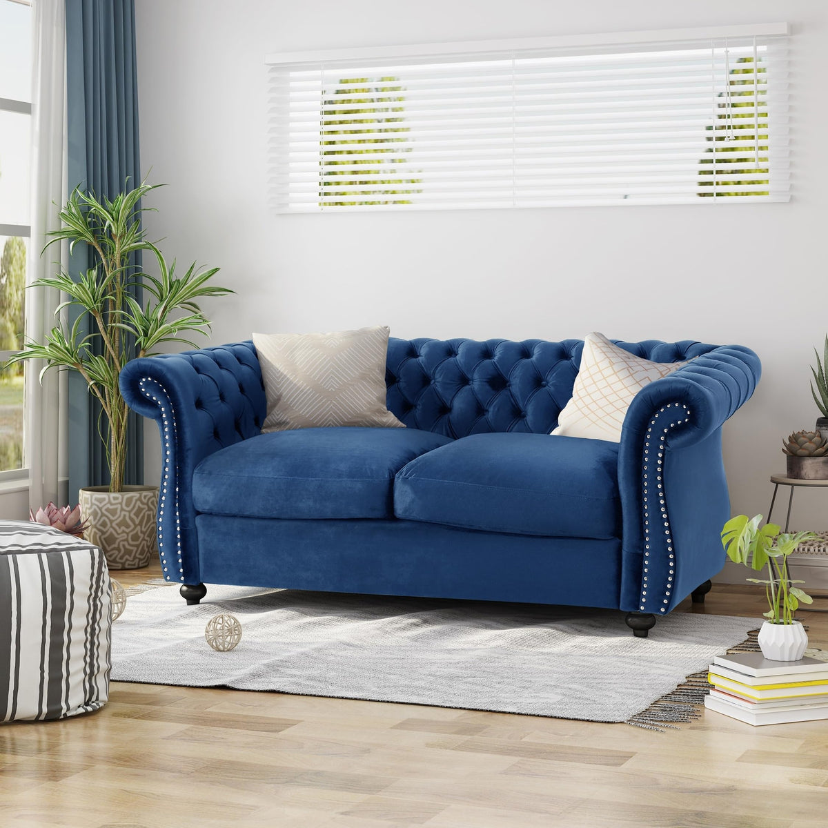Navy Blue Velvet Loveseat Sofa U219692