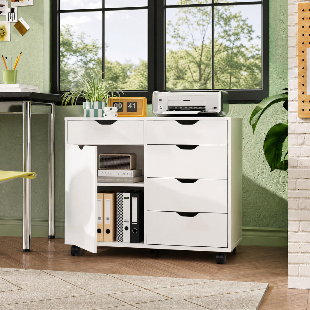 White 5 Drawer Wood Office Cabinet M51886